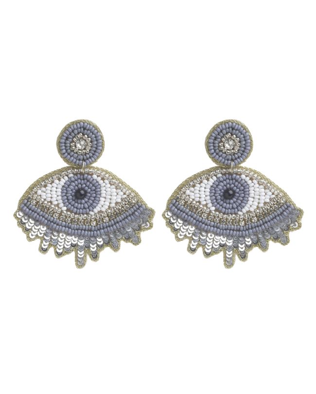 S/2 EARRINGS EYE WITH BEADS IN GREY/GOLDEN COLOR
