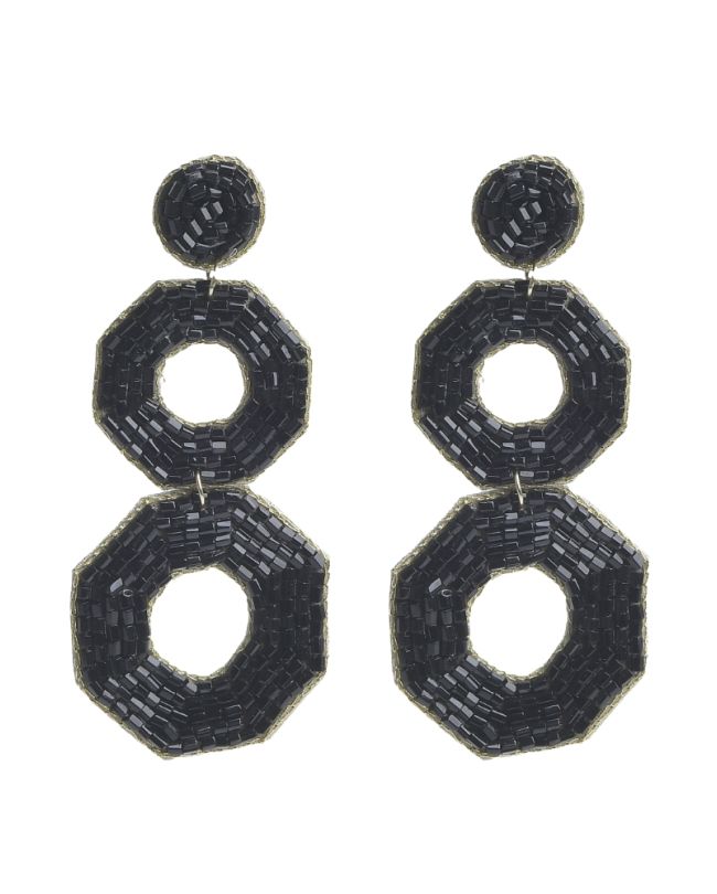 S/2 EARRINGS WITH BEADS IN BLACK/GOLDEN COLOR