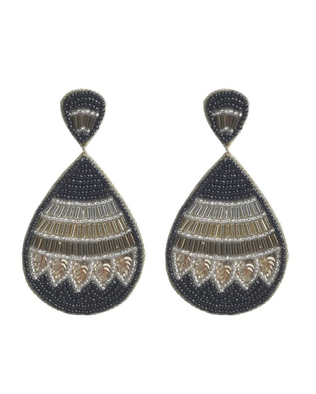 S/2 EARRINGS WITH BEADS IN BLACK/GOLDEN COLOR