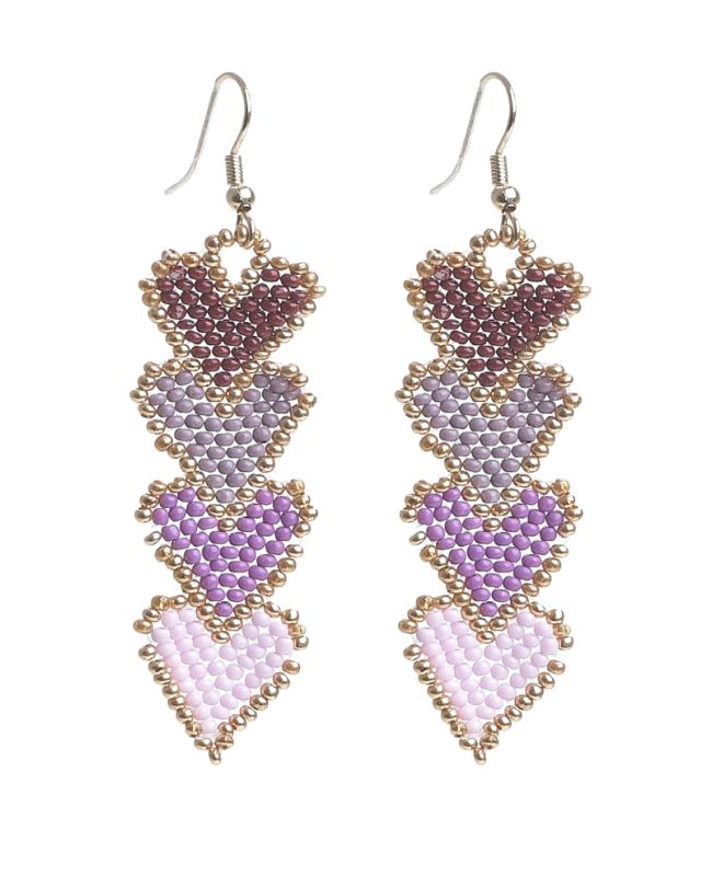 S/2 EARRINGS HEARTS WITH BEADS IN ORANGE COLOR