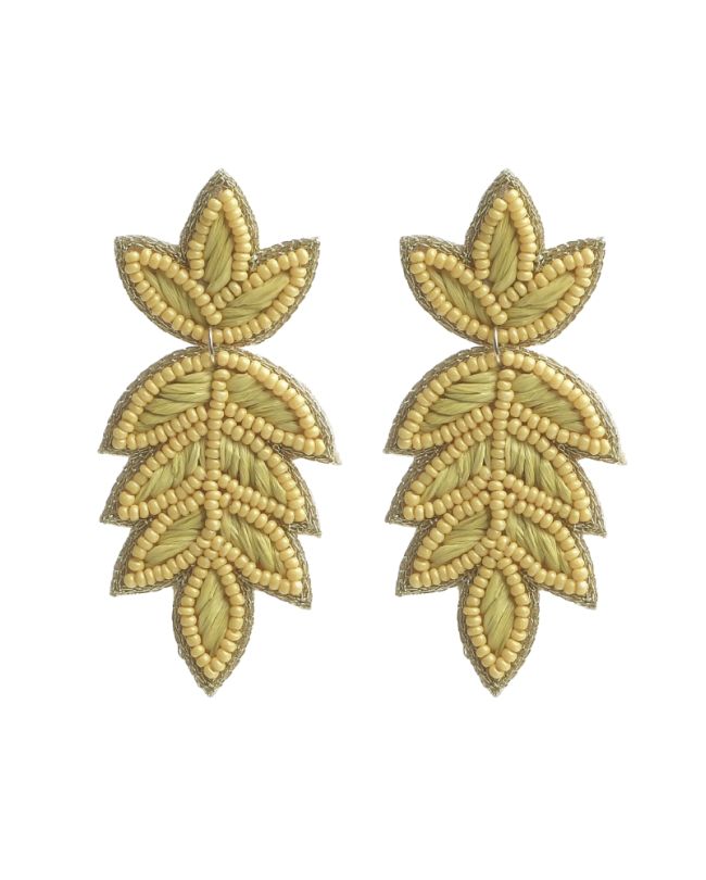 S/2 EARRINGS LEAF WITH BEADS IN YELLOW/GOLDEN COLOR