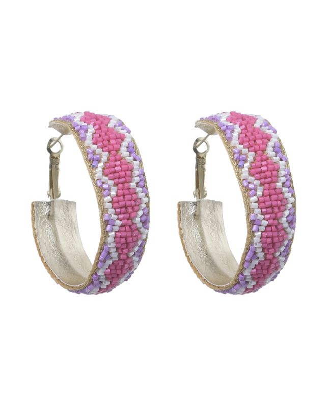 S/2 EARRINGS WITH BEADS IN FUCHSIA/PURPLE/GOLDEN COLOR