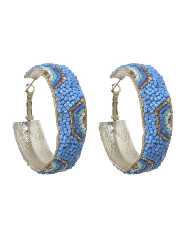 S/2 EARRINGS WITH BEADS IN BLUE/LIGHT BLUE/GOLDEN COLOR