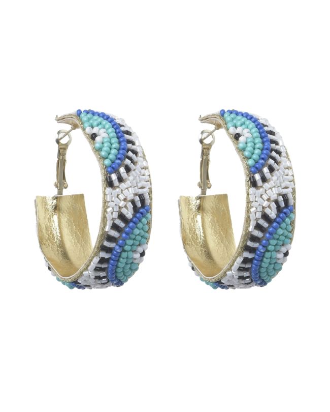 S/2 EARRINGS EYE WITH BEADS IN TURQUOISE/WHITE/GOLDEN COLOR