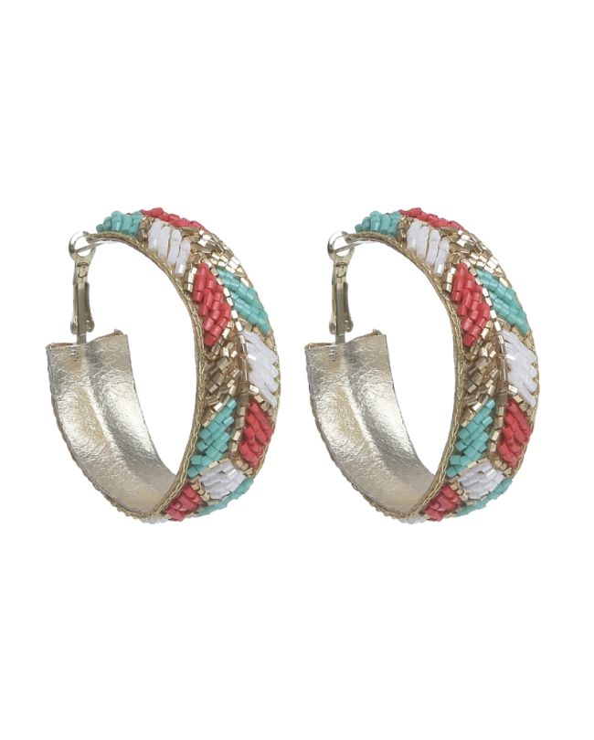 S/2 EARRINGS WITH BEADS IN TURQUOISE/RED/GOLDEN COLOR