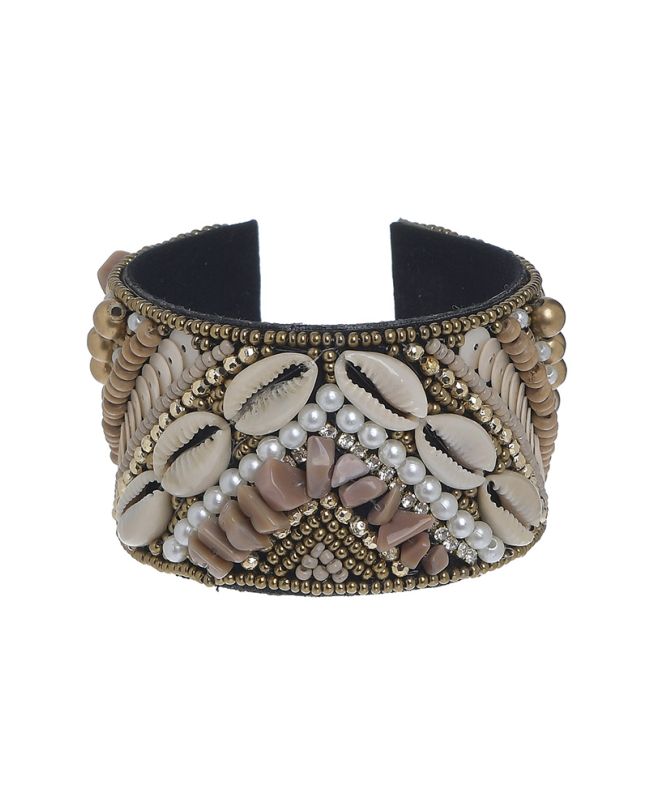 BRACELET WITH SEASHELLS AND STONES IN GOLD/BEIGE COLOR