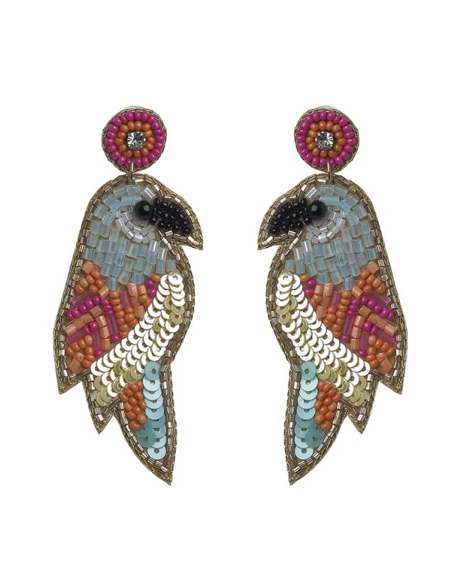 S/2 EARRINGS WITH BEADS ''PARROT'' IN YELLOW/PINK/BLUE COLOR