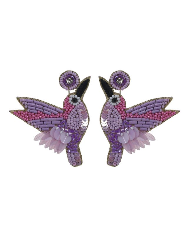 S/2 EARRINGS WITH BEADS ''BIRD'' IN PINK/PURPLE COLOR