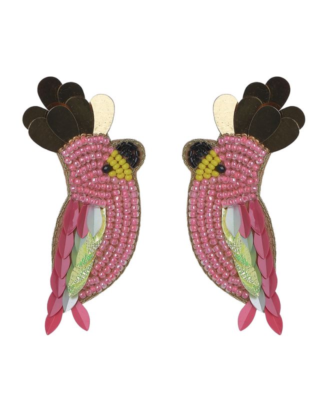 S/2 EARRINGS WITH BEADS ''PARROT'' IN YELLOW/PINK COLOR