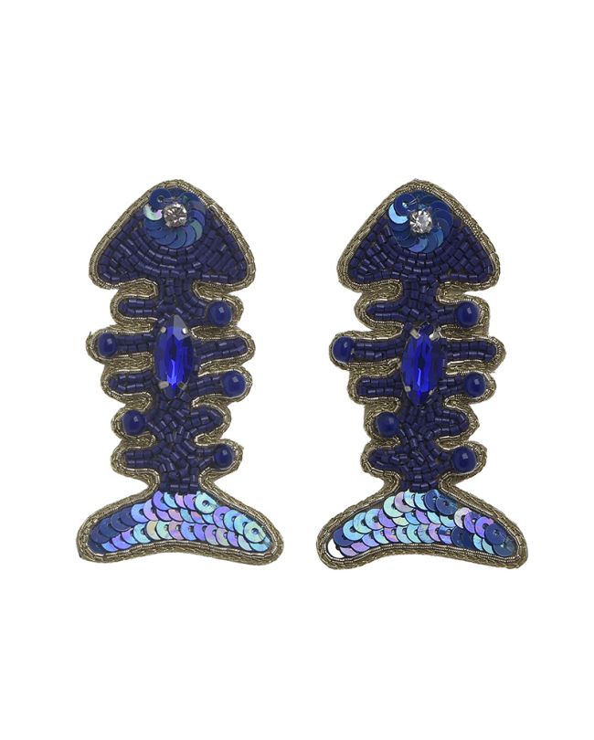 S/2 EARRINGS WITH BEADS ''FISHBONE'' IN GOLD/BLUE COLOR