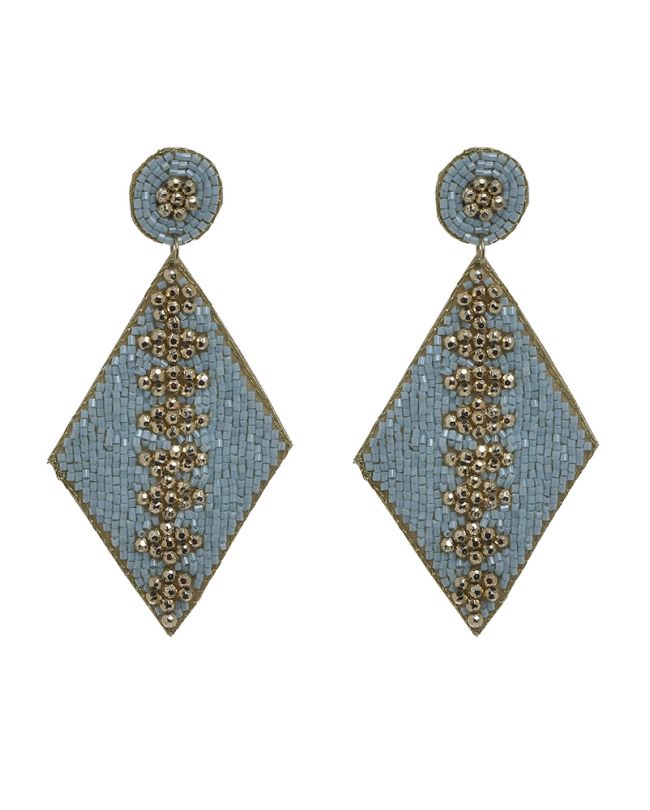 S/2 EARRINGS WITH BEADS IN GOLD/LIGHT BLUE COLOR