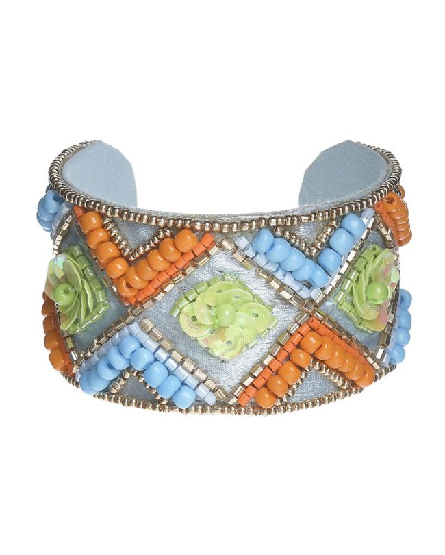 BRACELET ΙΝ LIGHT BLUE/ORANGE COLOR WITH BEADS