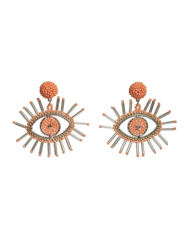 S/2 EARRINGS ''EYE'' IN ORANGE COLOR WITH BEADS