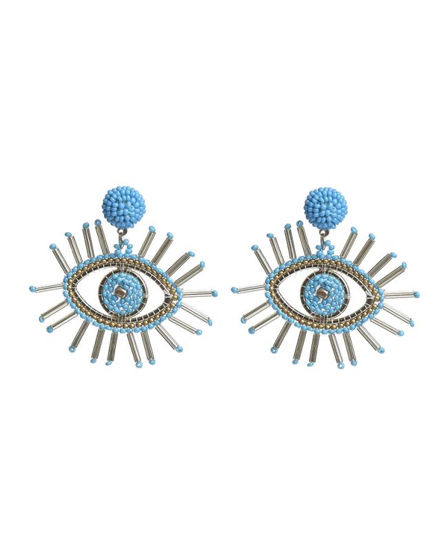 S/2 EARRINGS ''EYE'' IN TURQUOISE COLOR WITH BEADS