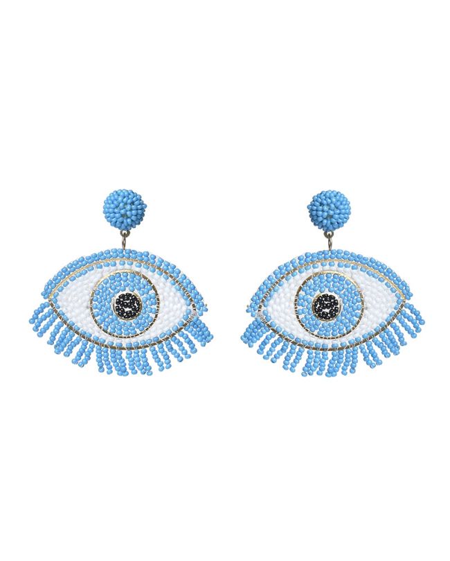 S/2 EARRINGS ''EYE'' IN TURQUOISE COLOR WITH BEADS