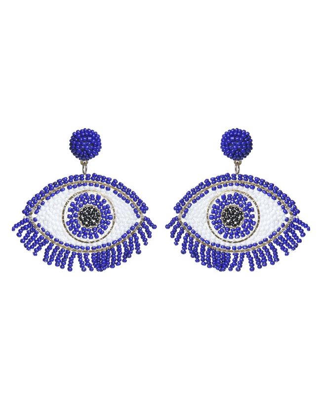 S/2 EARRINGS ''EYE'' IN BLUE COLOR WITH BEADS