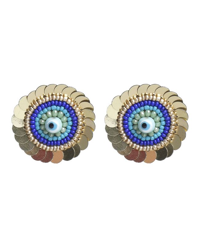 S/2 EARRINGS ''EYE'' IN BLUE/GOLD COLOR WITH BEADS