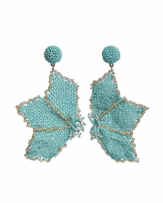 S/2 EARRINGS ''FLOWER'' IN TURQUOISE COLOR WITH BEADS