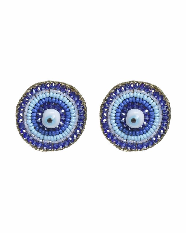 S/2 EARRINGS ''EYE'' IN BLUE COLOR WITH BEADS AND STONES