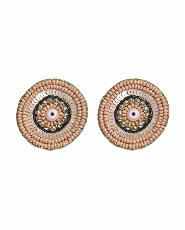 S/2 EARRINGS ''EYE'' IN SALMON COLOR WITH BEADS