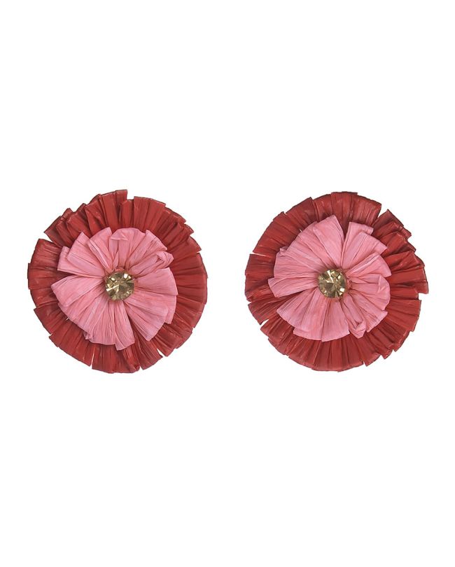 S/2 EARRINGS ''FLOWER'' IN RED/GOLD  COLOR WITH BEADS