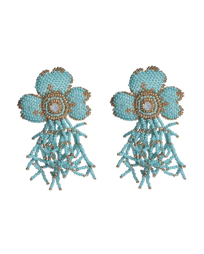 S/2 EARRINGS ''FLOWER'' IN TURQUOISE COLOR WITH BEADS