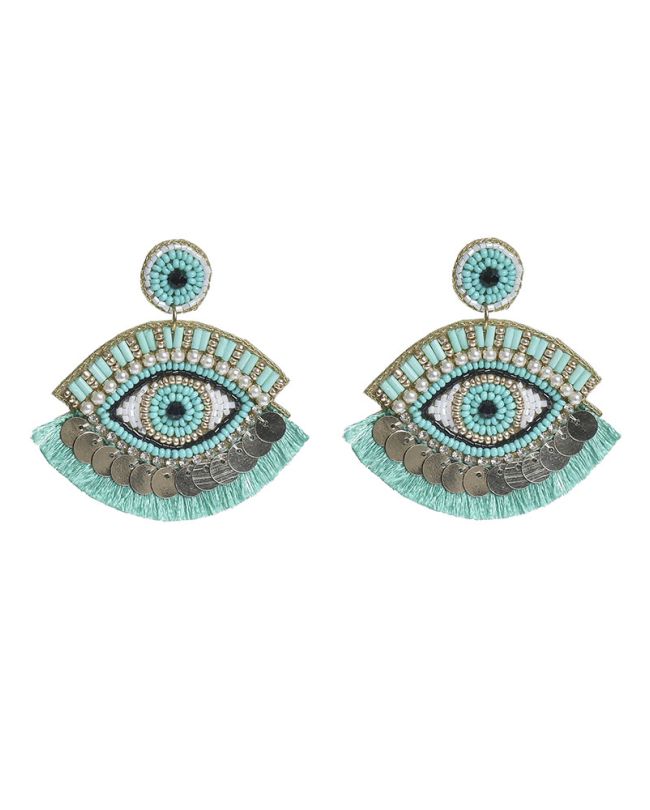 S/2 EARRINGS ''EYE'' IN TURQUOISE/GOLD COLOR WITH BEADS