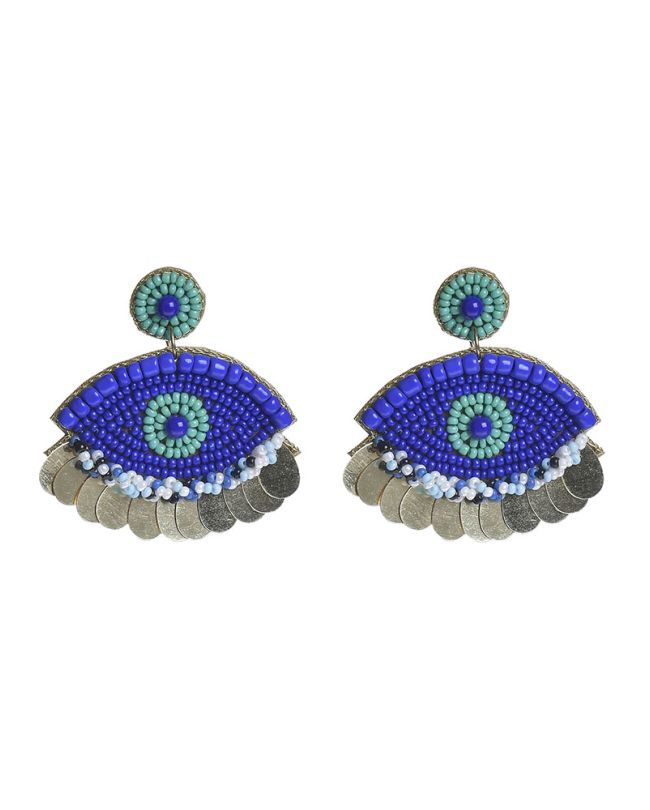 S/2 EARRINGS ''EYE'' IN BLUE/GOLD COLOR WITH BEADS