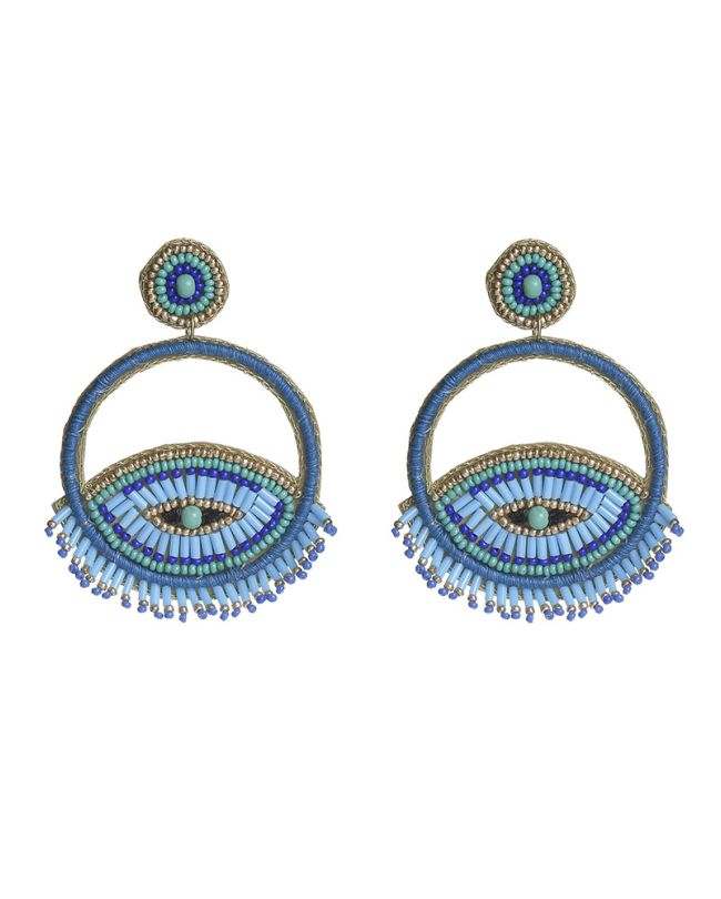 S/2 EARRINGS ''EYE'' IN TURQUOISE/BLUE COLOR WITH BEADS