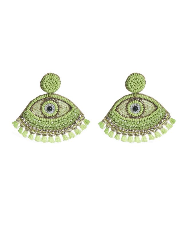 S/2 EARRINGS ''EYE'' IN LIME COLOR WITH BEADS