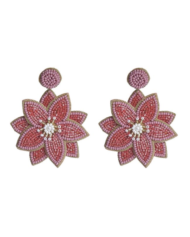 S/2 EARRINGS ''FLOWER'' IN PINK/FUCSHIA COLOR WITH BEADS