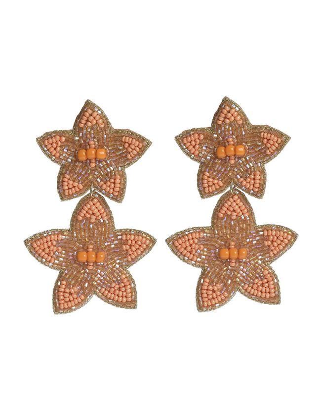 S/2 EARRINGS ''FLOWER'' IN ORANGE COLOR WITH BEADS
