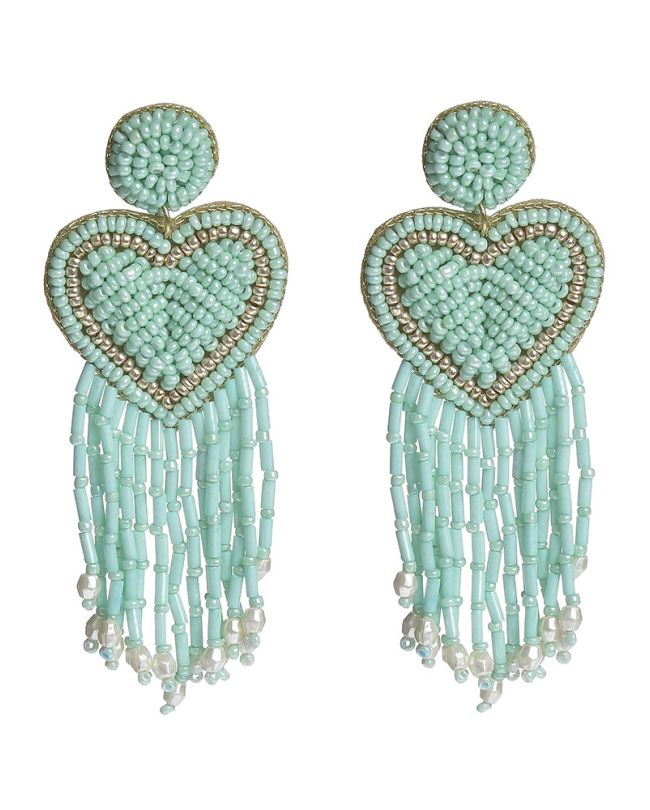 S/2 EARRINGS ''HEARTS'' IN LIGHT GREEN COLOR WITH BEADS