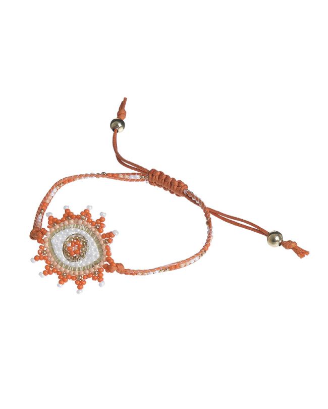 BRACELET ''EYE'' ΙΝ ORANGE/WHITE COLOR WITH BEADS