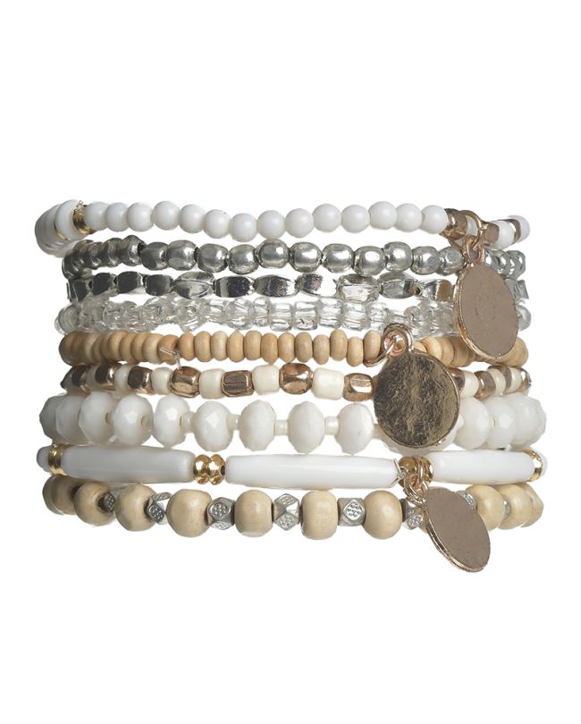 S/10 BRACELET ΙΝ WHITE/BEIGE/SILVER COLOR WITH BEADS