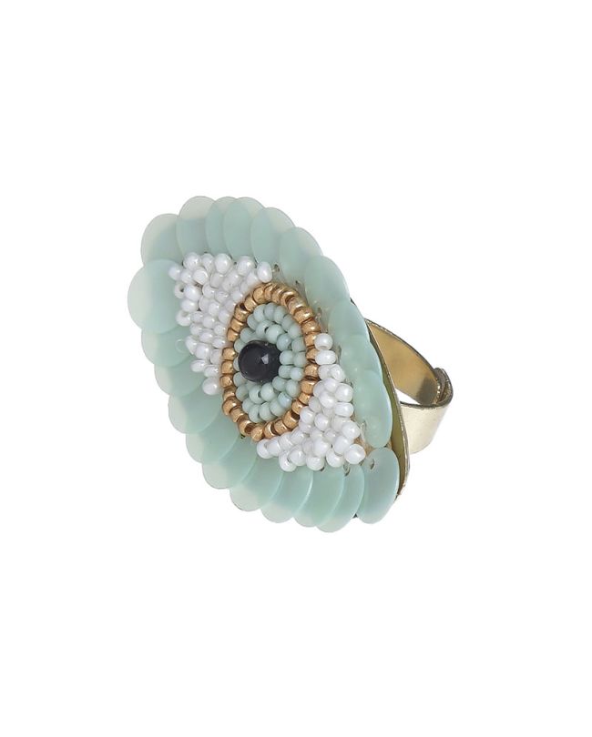 RING ''EYE'' IN MINT COLOR WITH BEADS