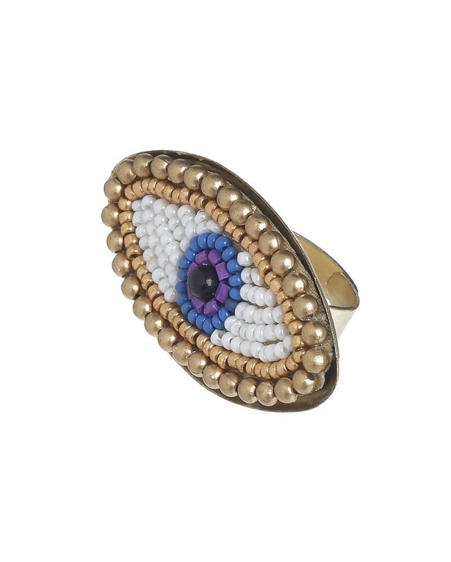 RING ''EYE'' IN BLUE COLOR WITH BEADS
