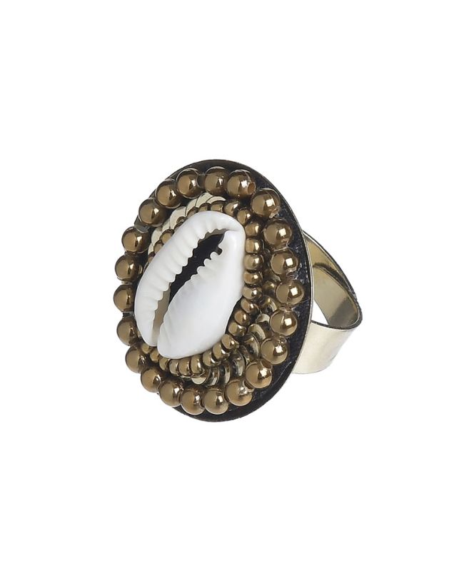 RING ''SEASHELL'' IN WHITE COLOR WITH GOLD BEADS