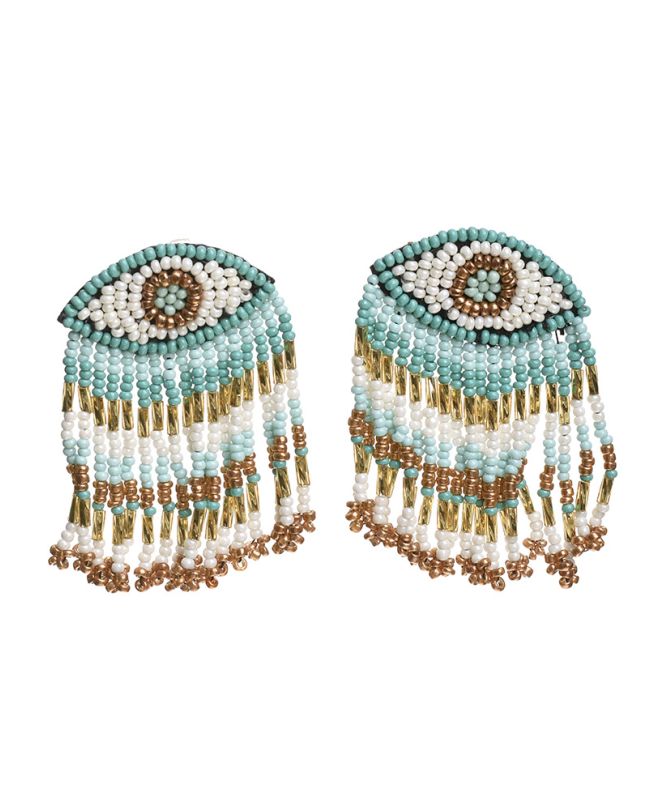 S/2 EARRINGS IN TURQUOISE COLOR WITH BEADS ''EYES'' 5X1X6