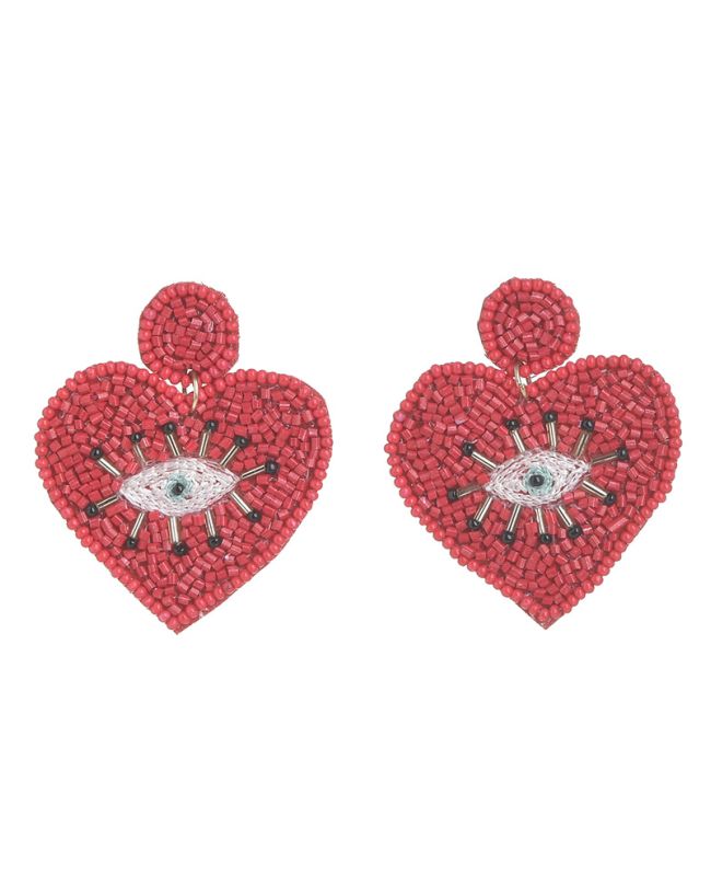 S/2 EARRINGS IN RED COLOR ''HEARTS'' WITH BEADS 4X1X5
