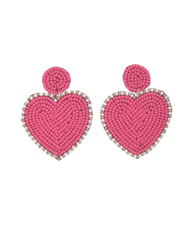 S/2 EARRINGS IN PINK COLOR ''HEARTS'' WITH BEADS 4X1X5