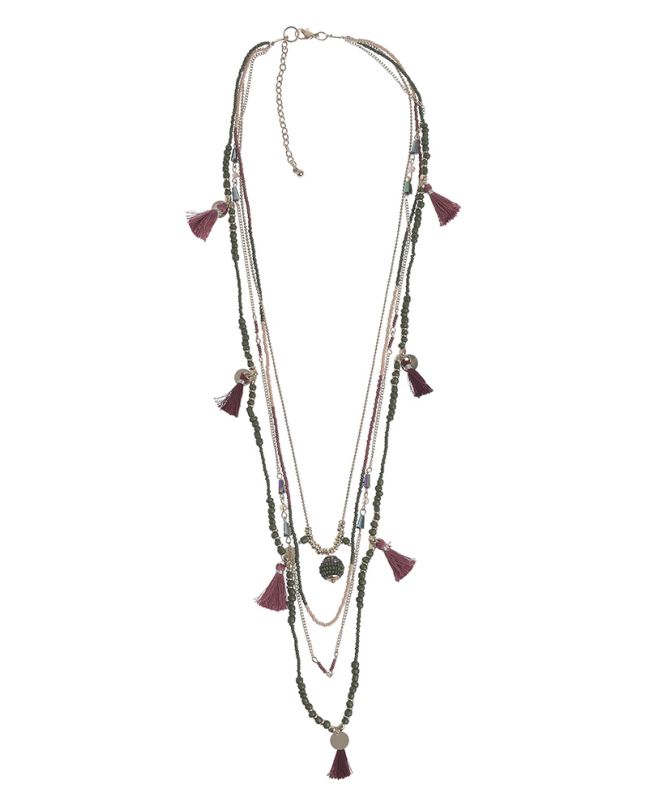 NECΚLACE IN BORDEAUX/CHAKI/GOLD COLOR WITH BEADS