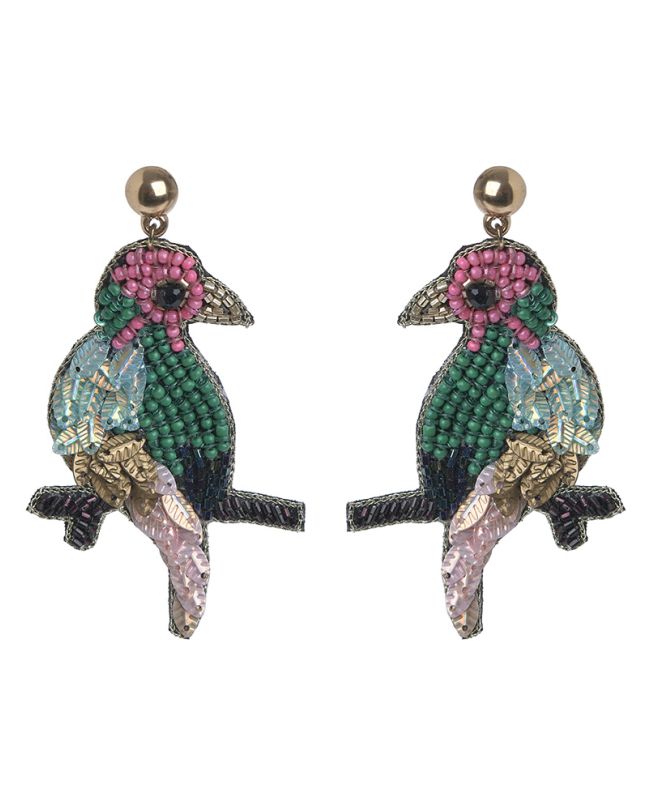 S/2 EARRINGS''PARROT'' ΙΝ PINK/GREEN COLOR WITH BEADS