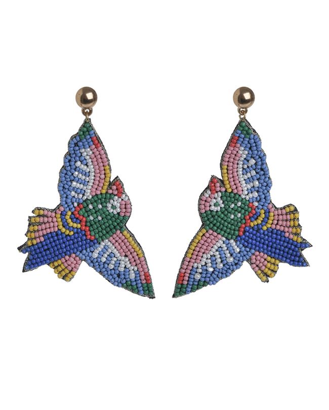 S/2 EARRINGS ''BIRD'' MULTICOLOR WITH BEADS