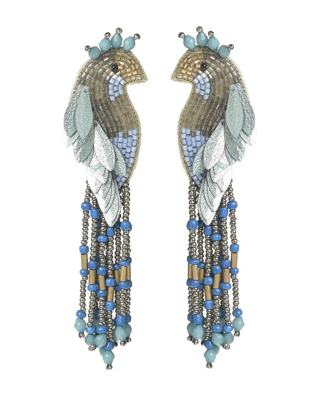 S/2 EARRINGS ''PARROT'' IN BLUE/TURQUOISE COLOR WITH BEADS