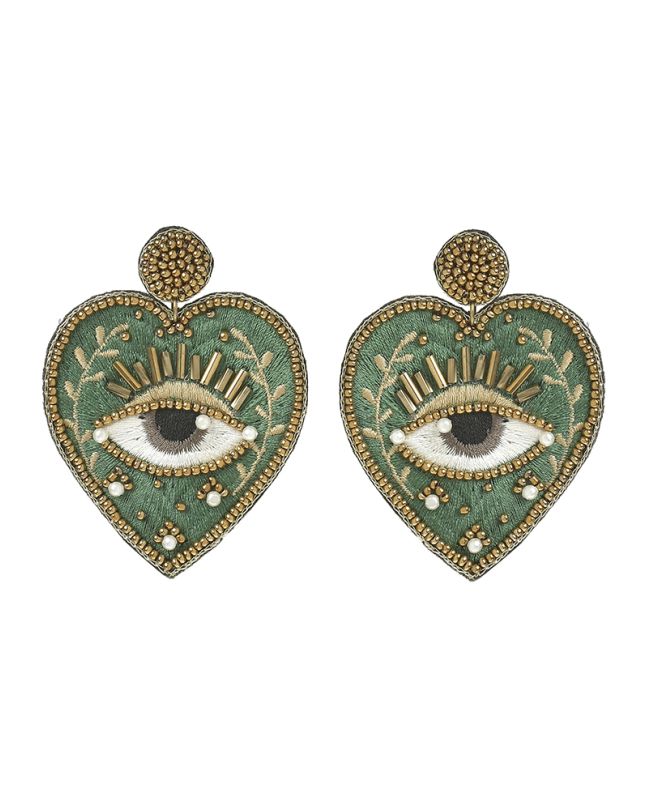 S/2 EARRINGS ''HEART'' IN GREEN COLOR WITH EYE
