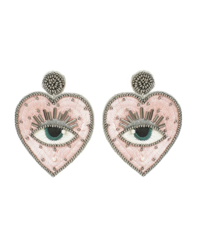 S/2 EARRINGS ''HEART'' IN PINK COLOR WITH EYE
