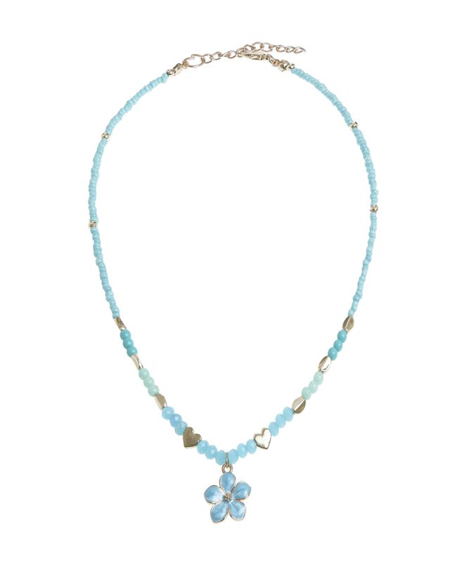 NECKLACE IN TURQUOISE COLOR WITH BEADS AND FLOWER