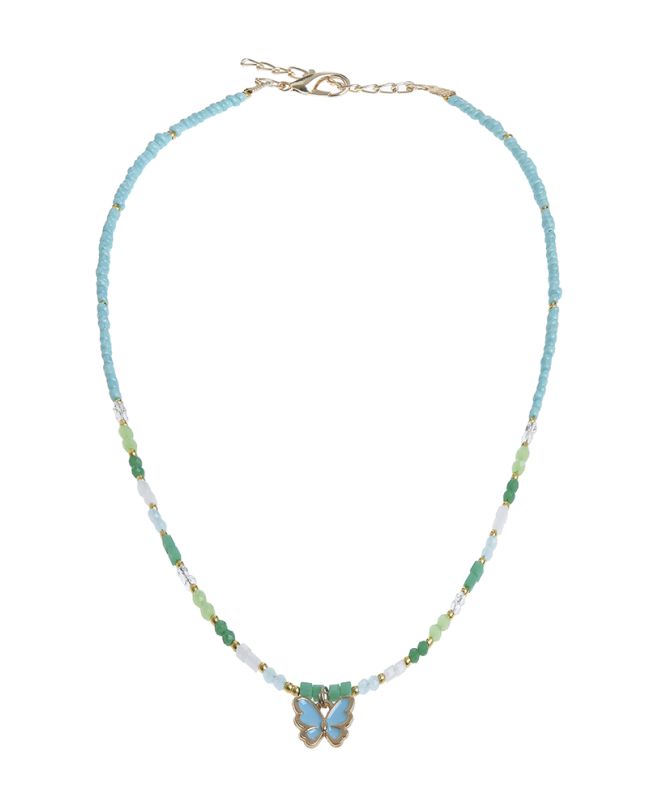 NECKLACE IN TURQUOISE COLOR WITH BEADS AND BUTTERFLY