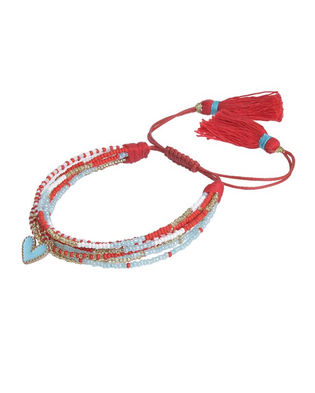 BRACELET IN RED/AQUA COLOR WITH BEADS AND HEART